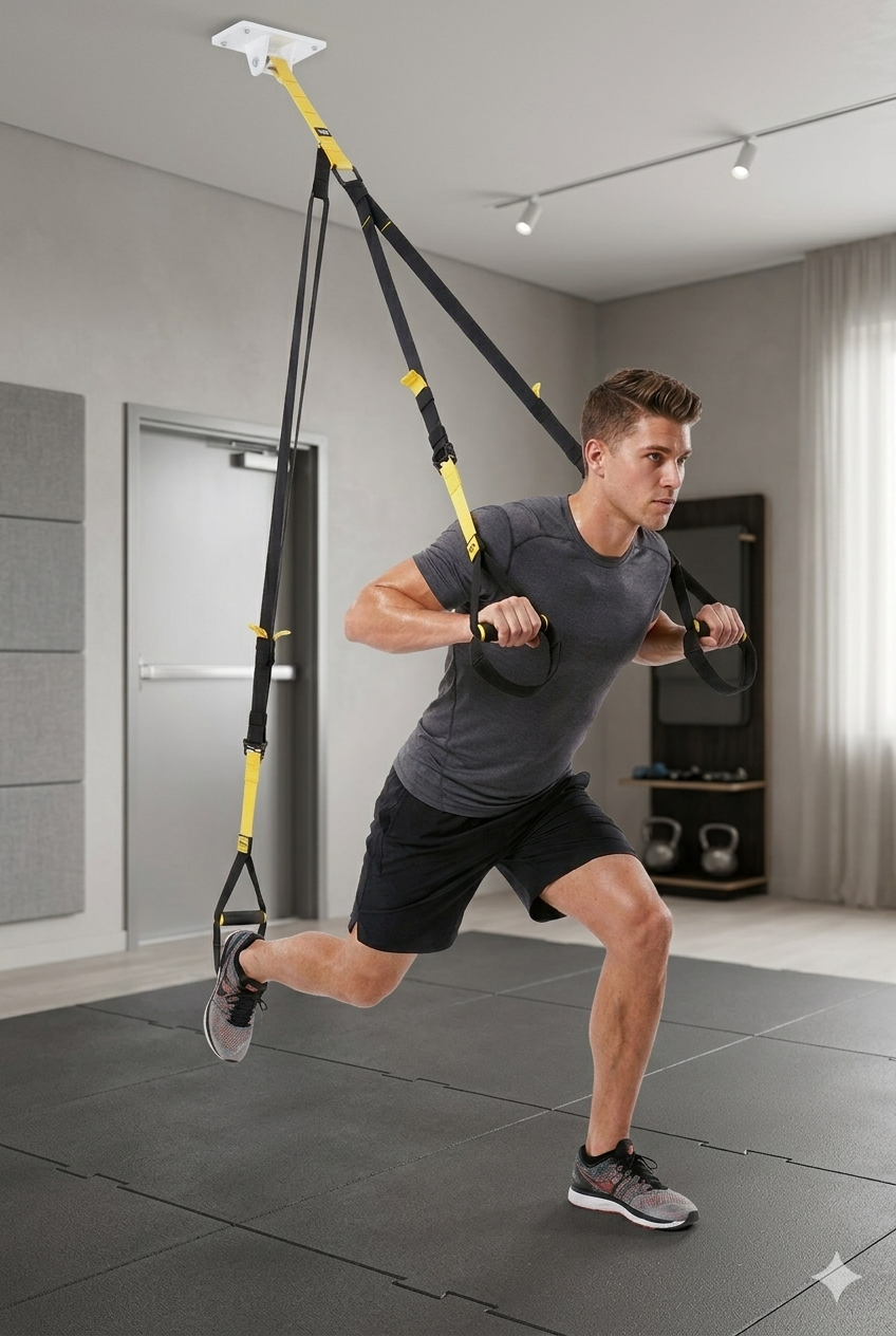 Alumno entrenando en suspensión con correas TRX.